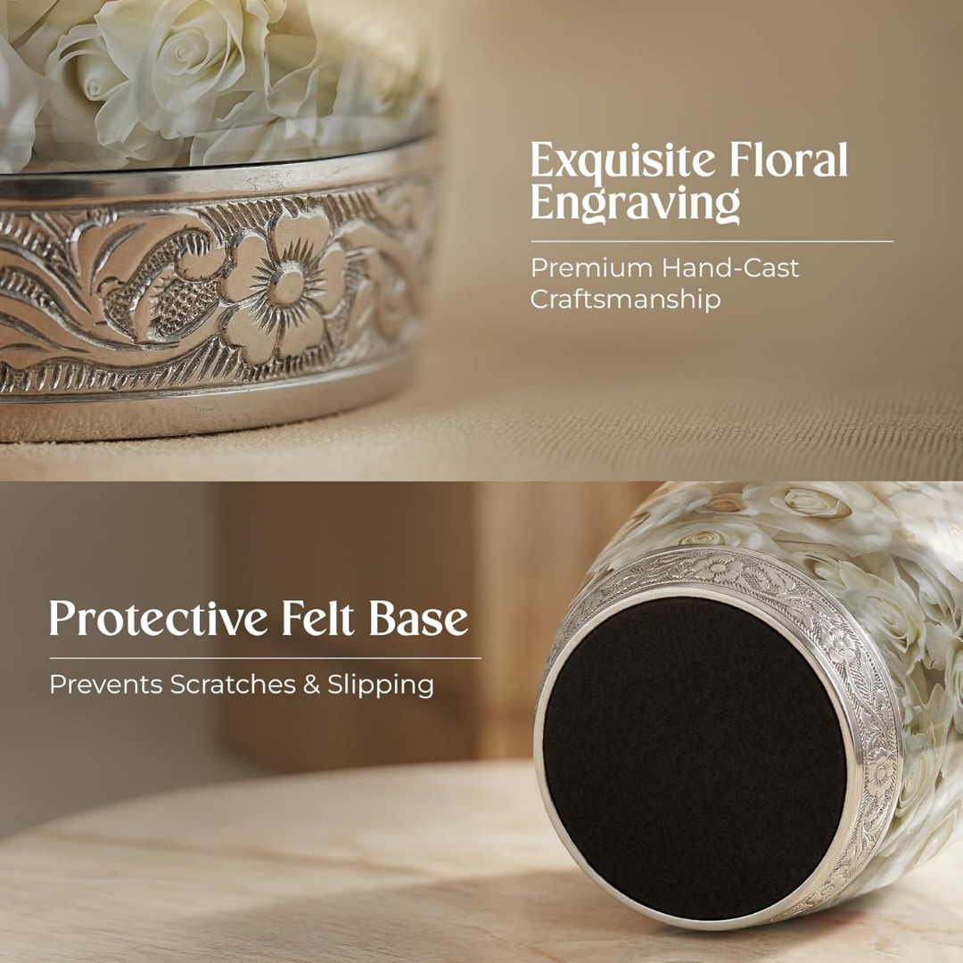 White Rose Cremation Urn for Human Ashes Adult