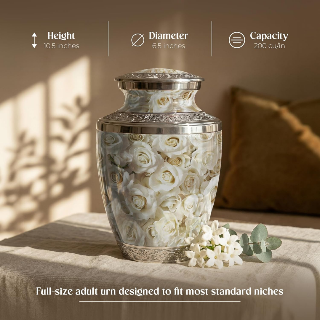 White Rose Cremation Urn for Human Ashes Adult