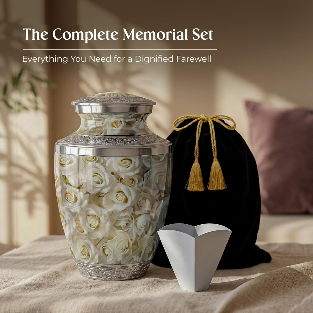 White Rose Cremation Urn for Human Ashes Adult