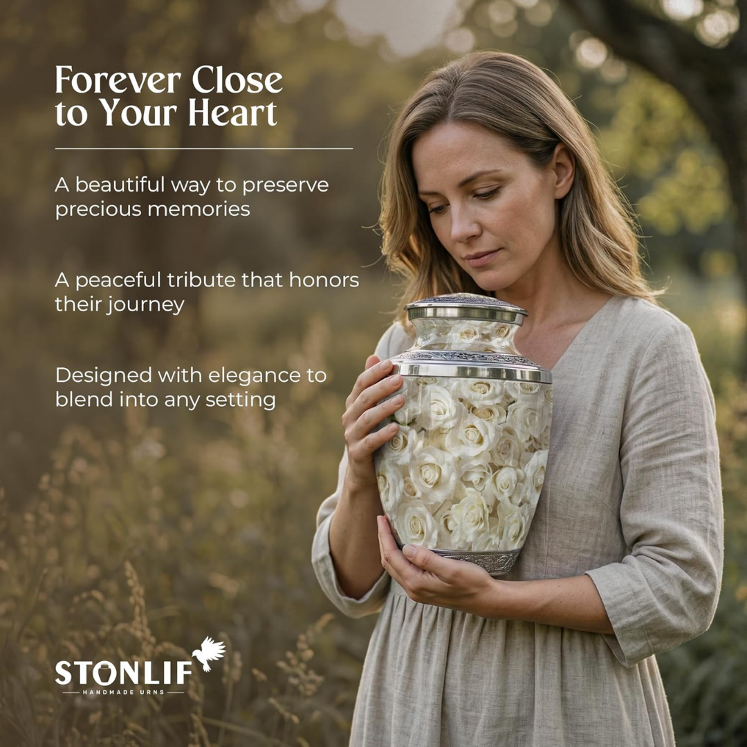 White Rose Cremation Urn for Human Ashes Adult