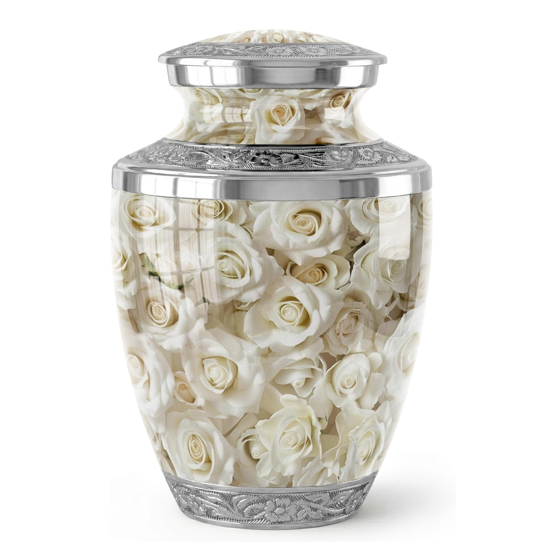 White Rose Cremation Urn for Human Ashes Adult