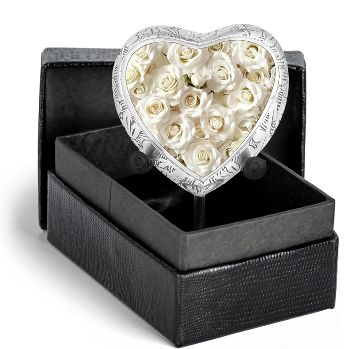 White Rose Heart Keepsake Cremation Urn for Human Ashes