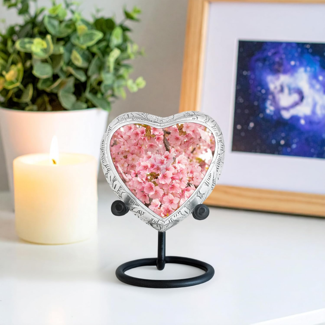 Small Heart Cherry Blossom Keepsake Cremation Urn for Human Ashes