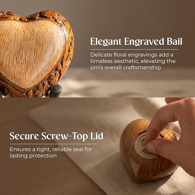 Heart Shaped Wooden Urns for Human Ashes