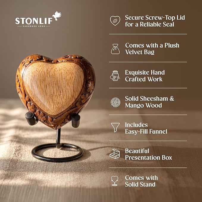 Heart Shaped Wooden Urns for Human Ashes
