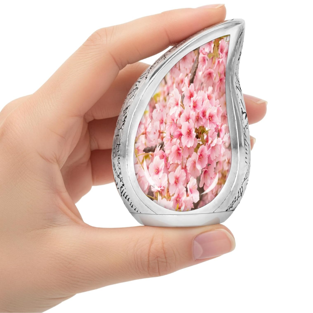Small TearDrop Cherry Blossom Keepsake Cremation Urn for Human Ashes