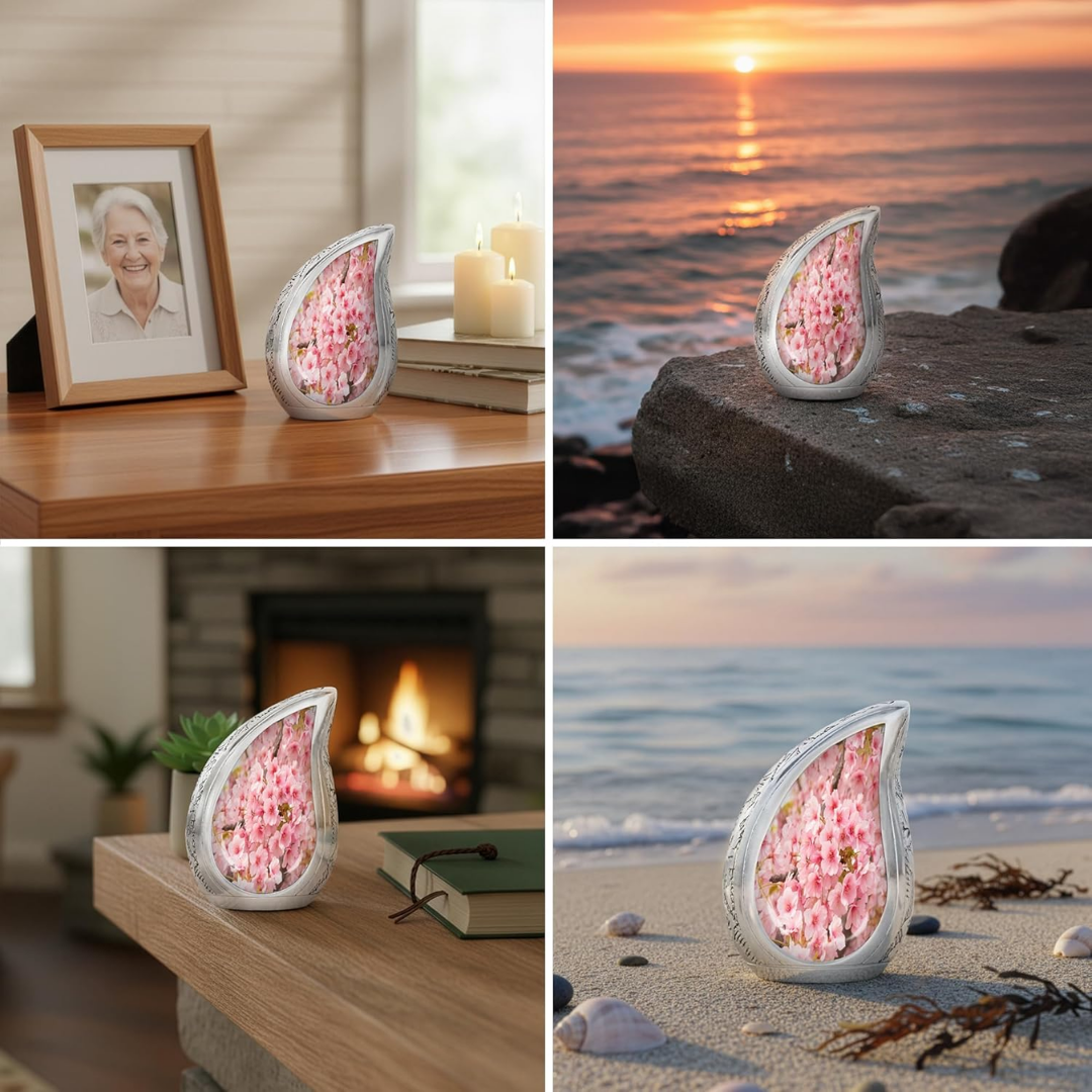 Small TearDrop Cherry Blossom Keepsake Cremation Urn for Human Ashes