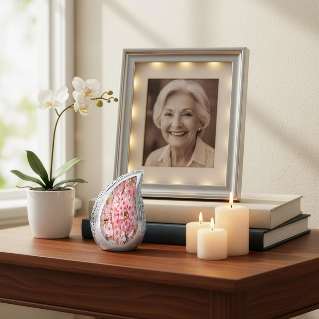 Small TearDrop Cherry Blossom Keepsake Cremation Urn for Human Ashes