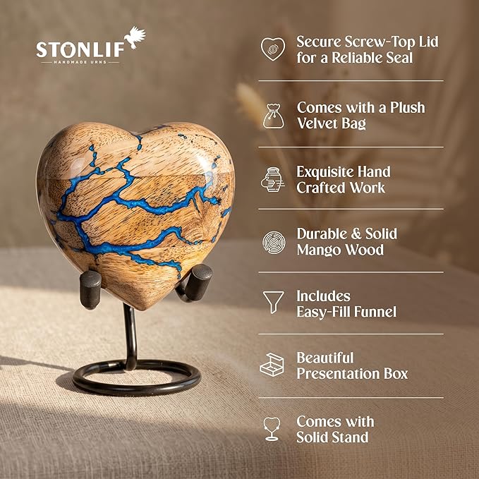 Heart Shaped Wooden Cremation Urns for Human Ashes