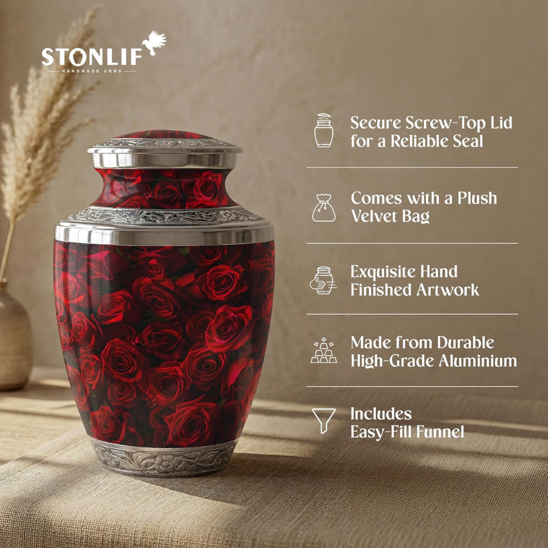 Red Rose Keepsake Cremation Urn for Human Ashes