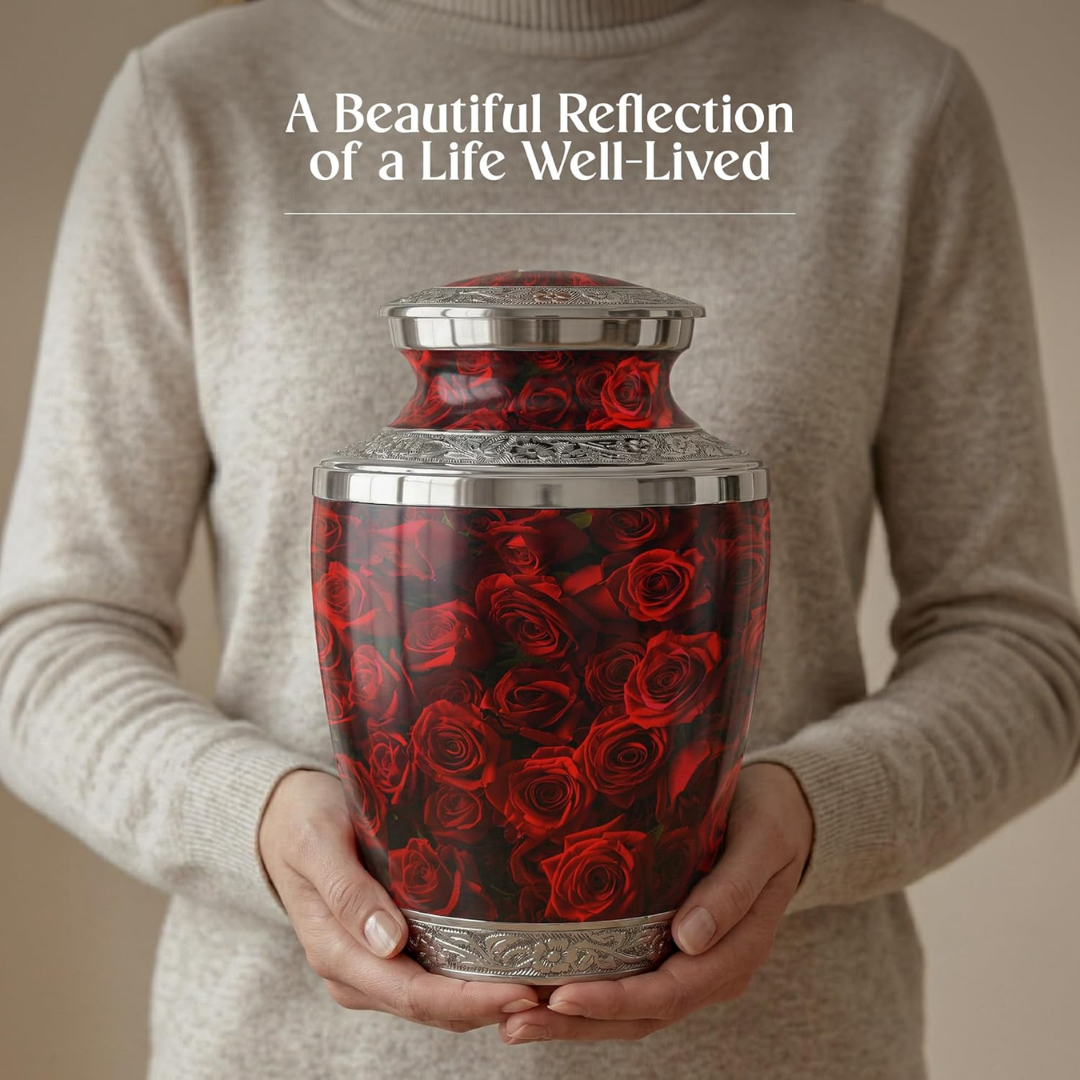 Red Rose Keepsake Cremation Urn for Human Ashes