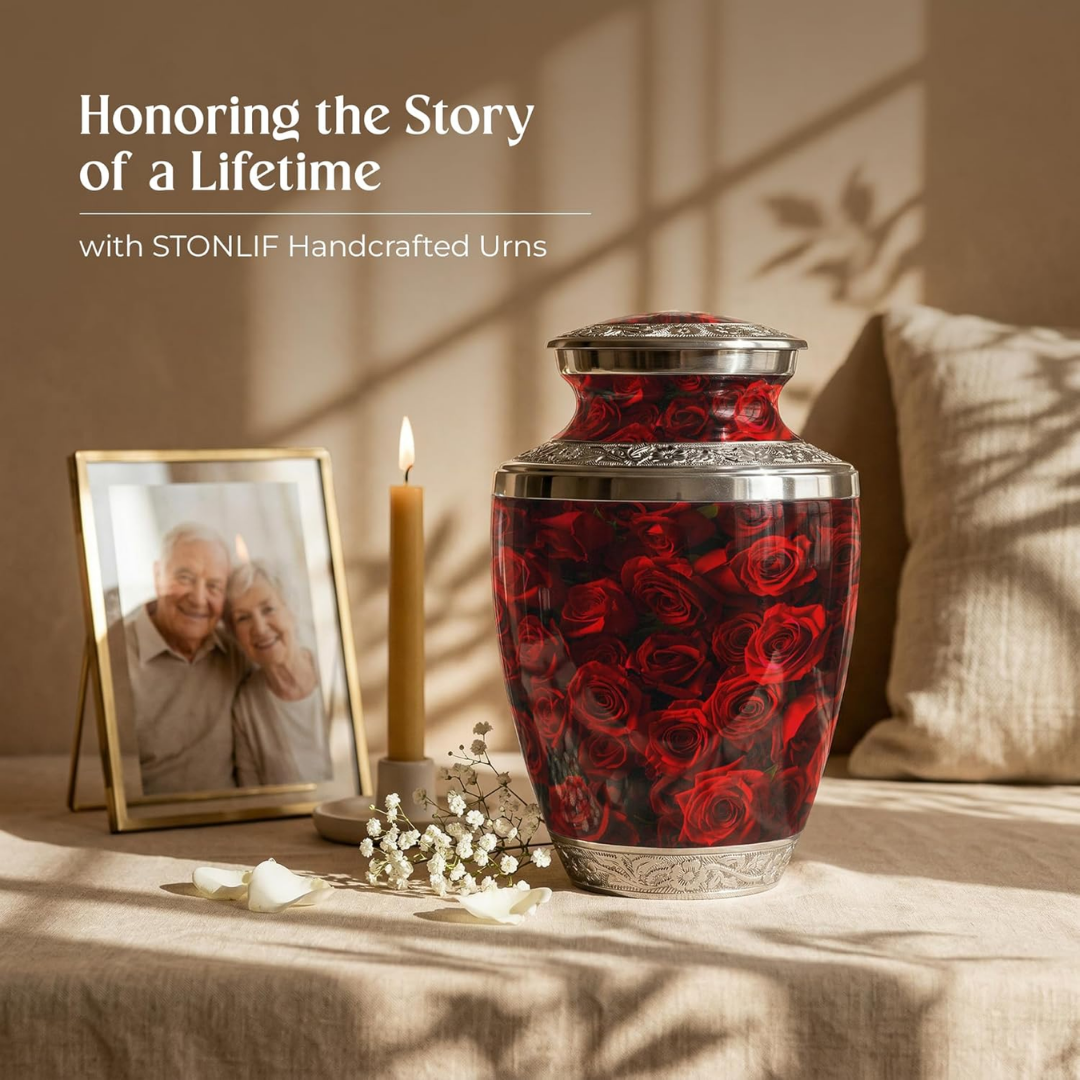 Red Rose Keepsake Cremation Urn for Human Ashes