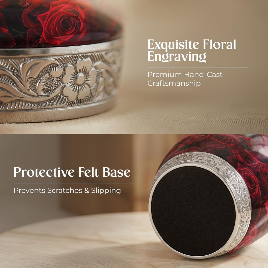 Red Rose Keepsake Cremation Urn for Human Ashes