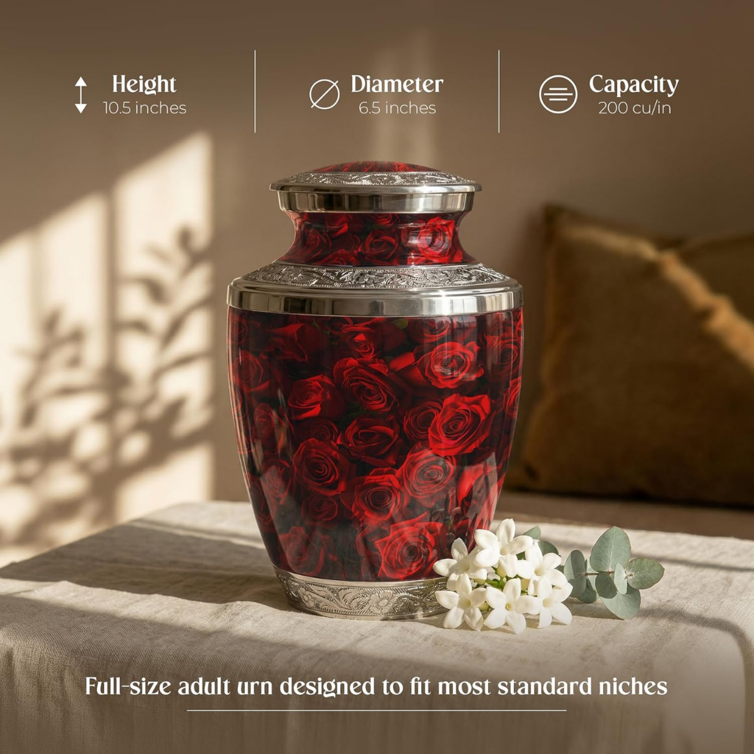 Red Rose Keepsake Cremation Urn for Human Ashes