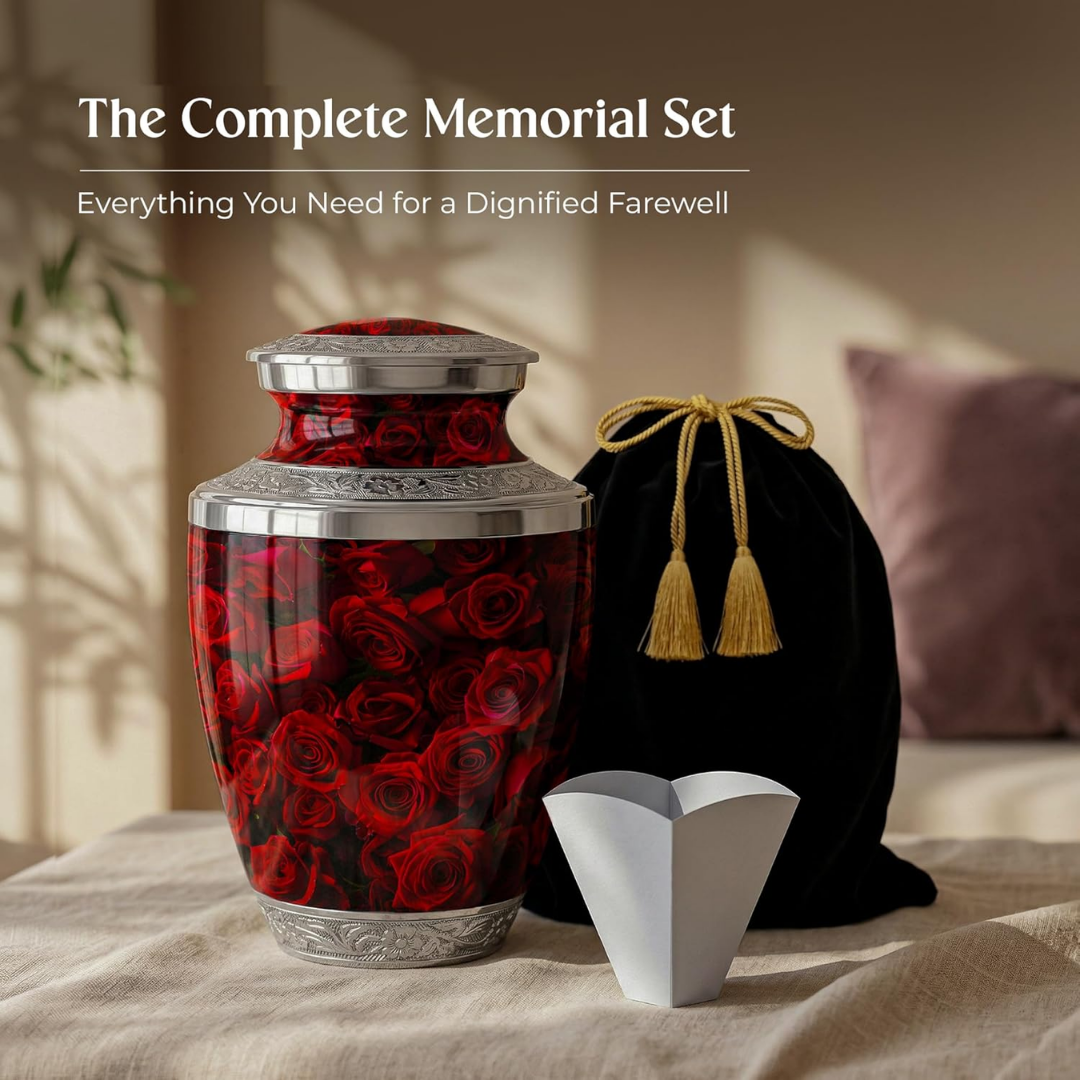 Red Rose Keepsake Cremation Urn for Human Ashes
