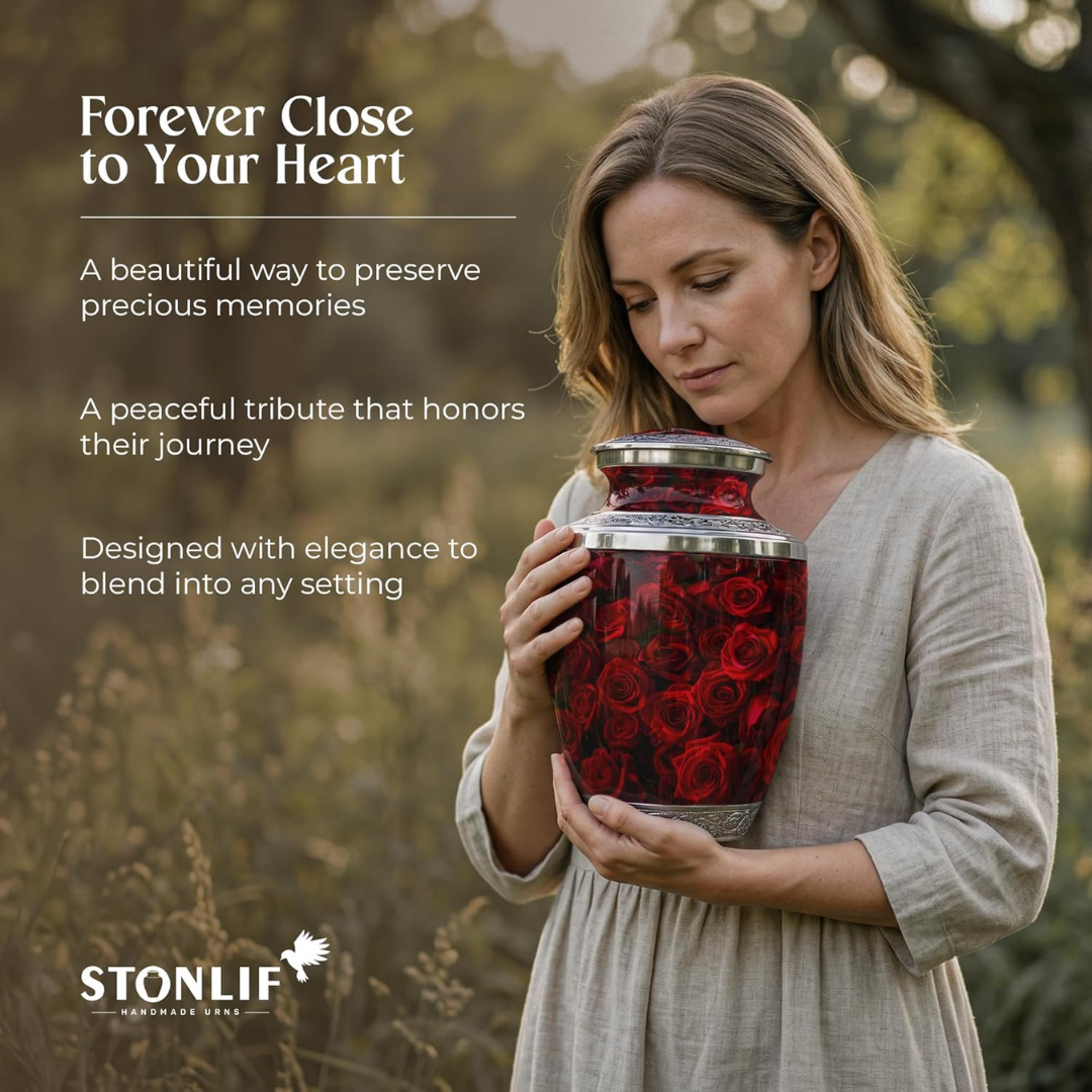 Red Rose Keepsake Cremation Urn for Human Ashes