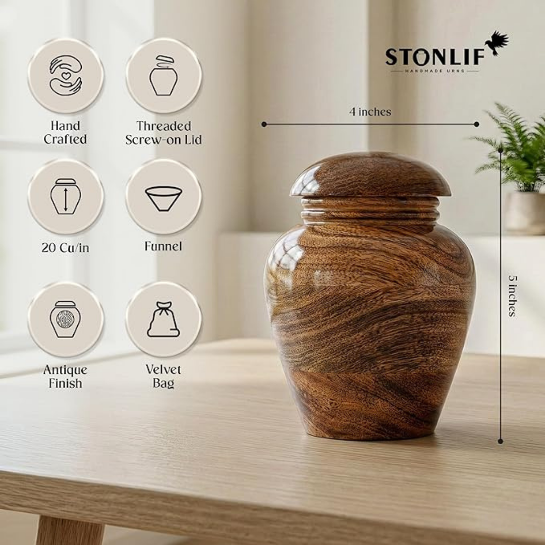 Small Wooden Cremation Urn for Human Ashes