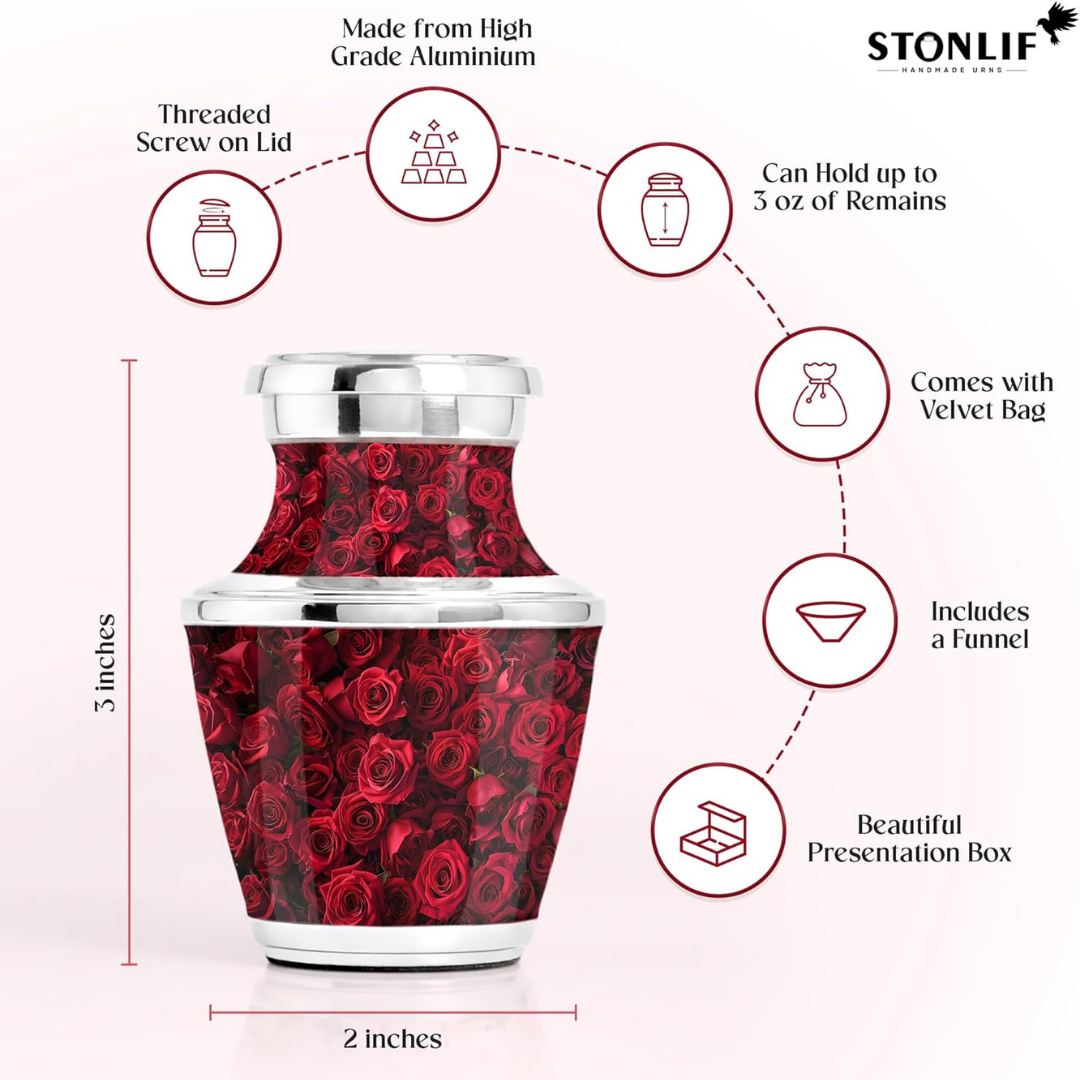 Red Rose Keepsake Cremation Urn for Human Ashes