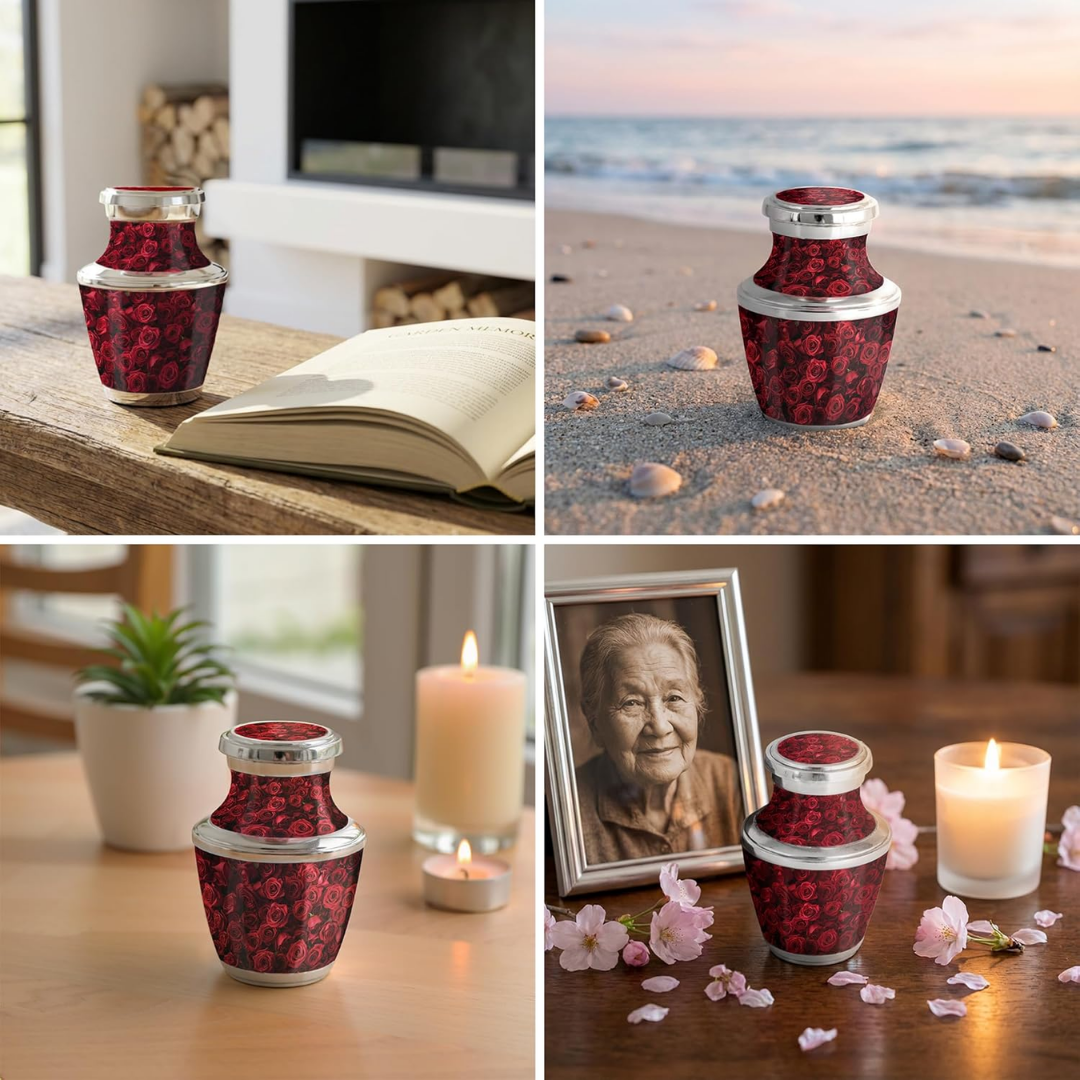 Red Rose Keepsake Cremation Urn for Human Ashes