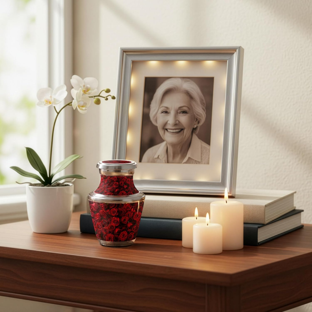 Red Rose Keepsake Cremation Urn for Human Ashes