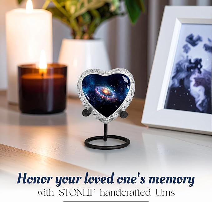 Small Heart Deep Cosmos Heart Keepsake Cremation Urn for Human Ashes
