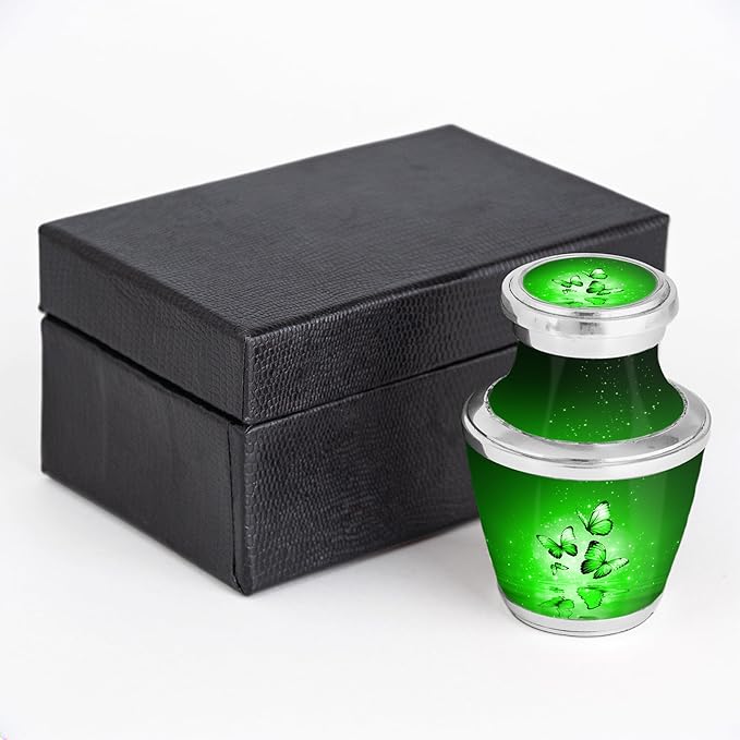 Green Butterfly Urn for Female – Small Keepsake Funeral Memorial Urn