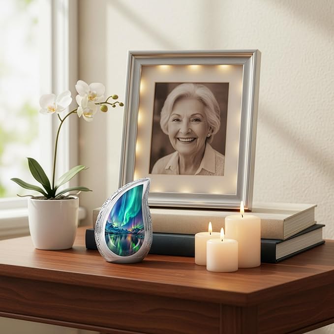Aurora Borealis Teardrop Keepsake Cremation Urn for Human Ashes