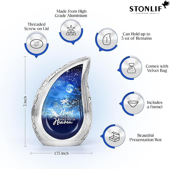 Starry Night Teardrop Keepsake Cremation Urn for Human Ashes