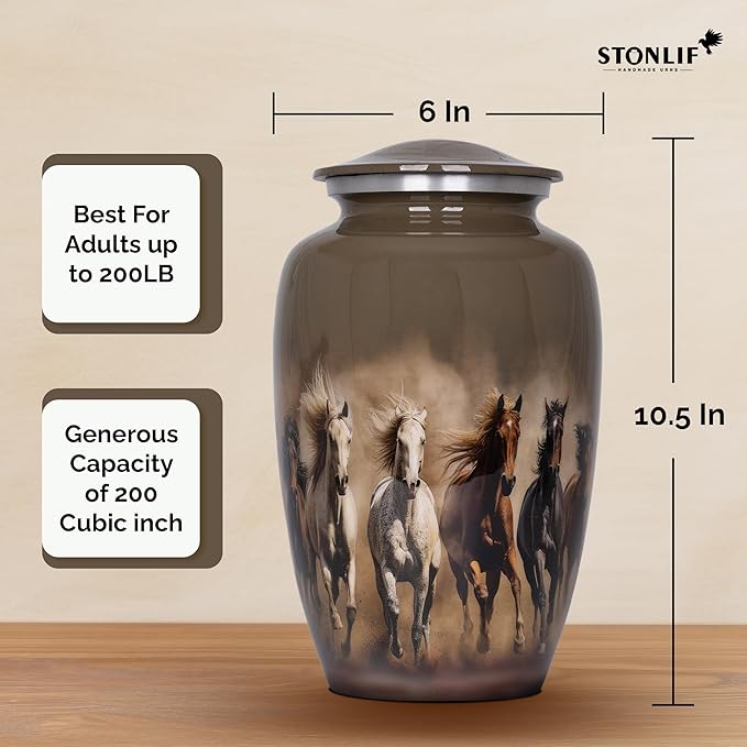 Sand Grey Horse Cremation Urn for Human Ashes – Large Adult Aluminum Memorial Funeral Burial Urn