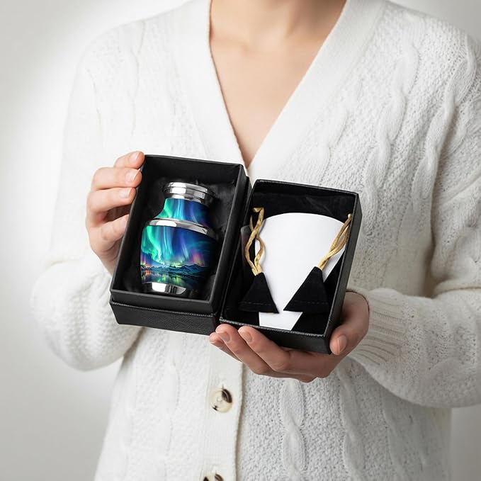 Small Keepsake Aurora Borealis Keepsake Cremation Urn for Human Ashes