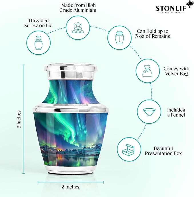 Small Keepsake Aurora Borealis Keepsake Cremation Urn for Human Ashes