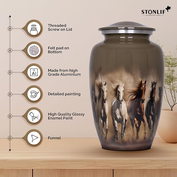 Sand Grey Horse Cremation Urn for Human Ashes – Large Adult Aluminum Memorial Funeral Burial Urn