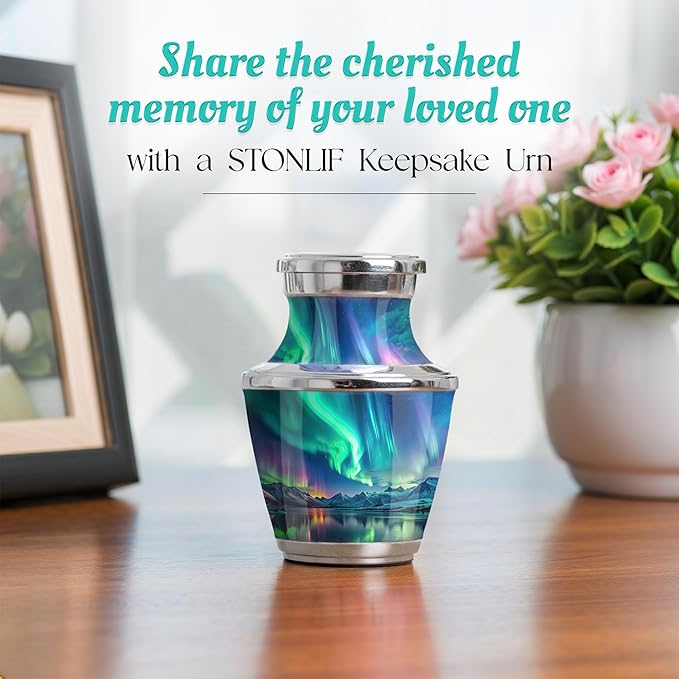 Small Keepsake Aurora Borealis Keepsake Cremation Urn for Human Ashes