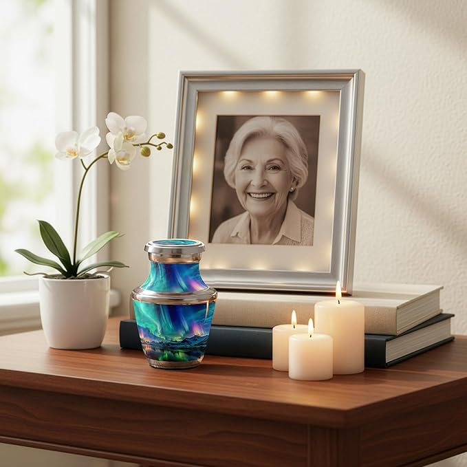 Small Keepsake Aurora Borealis Keepsake Cremation Urn for Human Ashes