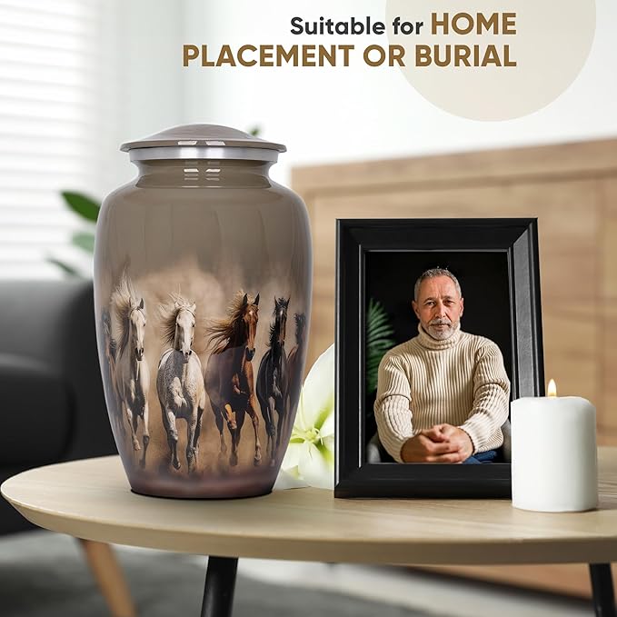 Sand Grey Horse Cremation Urn for Human Ashes – Large Adult Aluminum Memorial Funeral Burial Urn