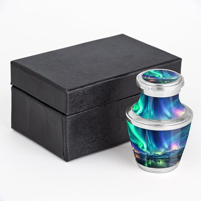 Small Keepsake Aurora Borealis Keepsake Cremation Urn for Human Ashes