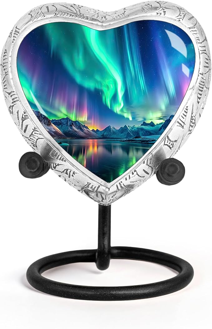 Aurora Borealis Heart Keepsake Cremation Urn for Human Ashes