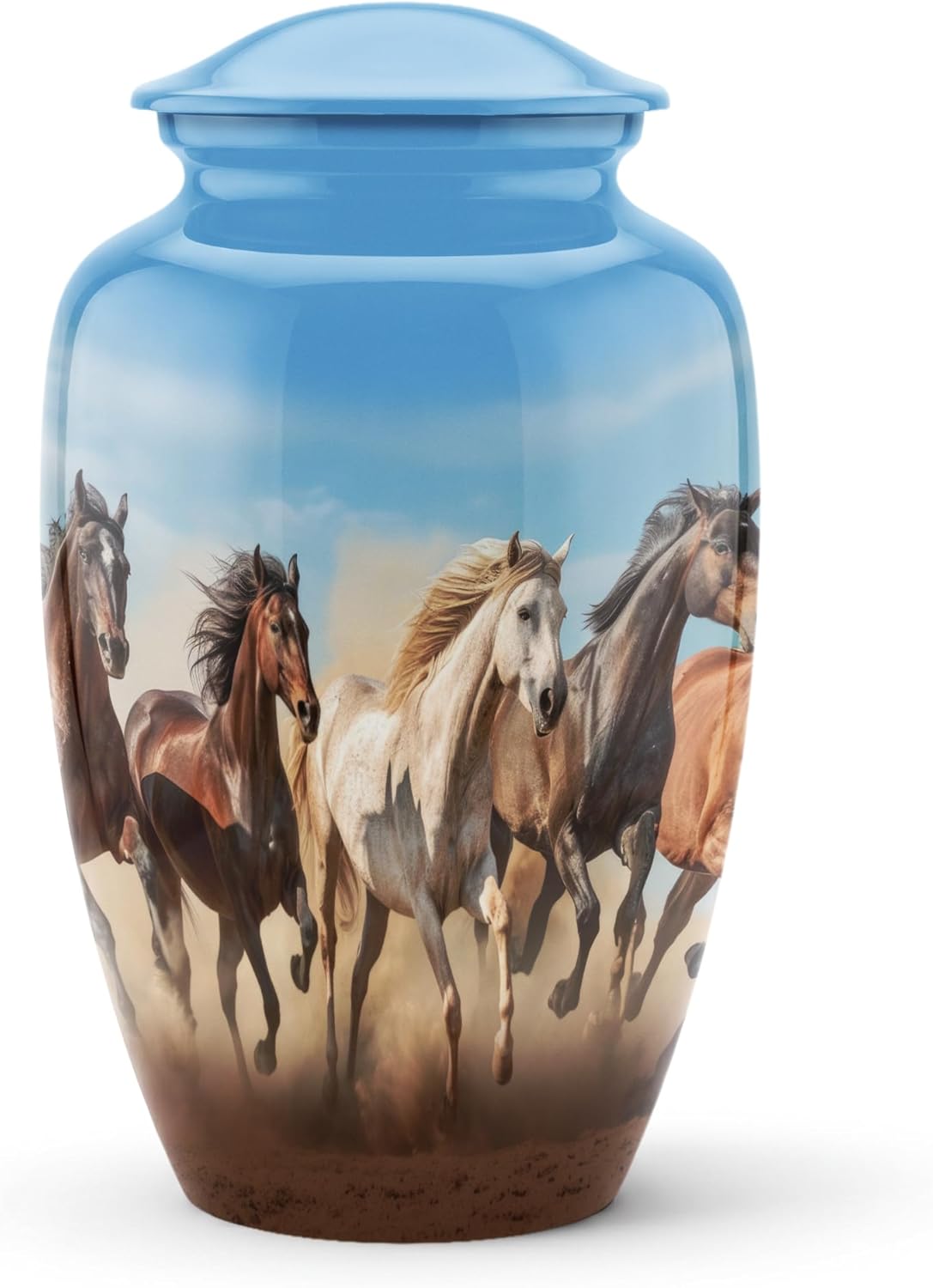 Sky Blue Horse Cremation Urn for Human Ashes – Large Adult Aluminum Memorial Funeral Burial Urn