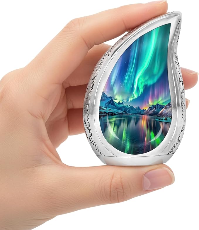 Aurora Borealis Teardrop Keepsake Cremation Urn for Human Ashes