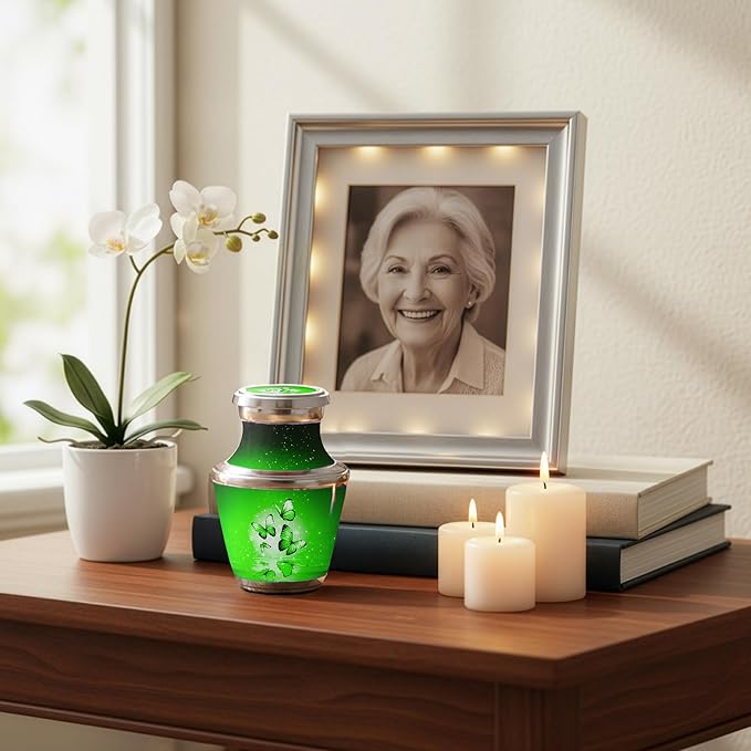 Green Butterfly Urn for Female – Small Keepsake Funeral Memorial Urn