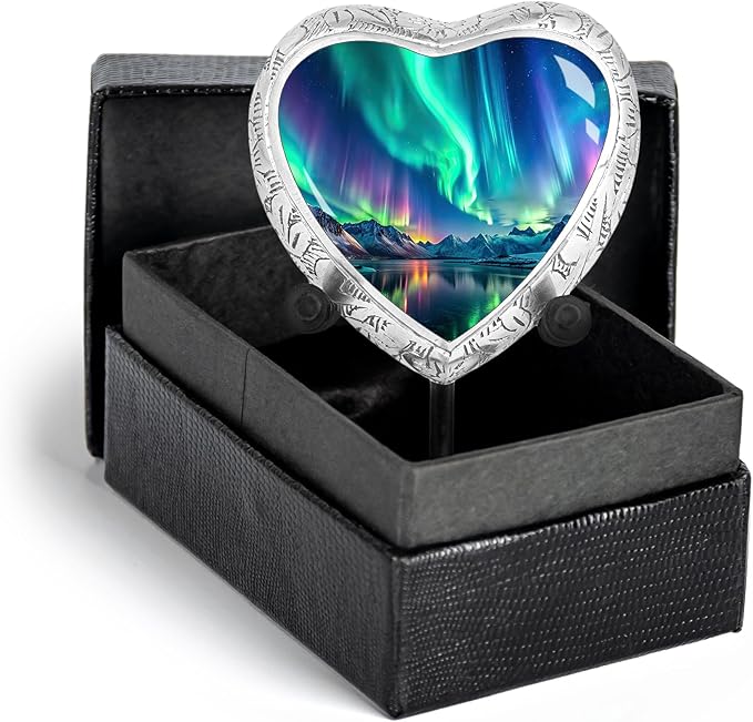 Aurora Borealis Heart Keepsake Cremation Urn for Human Ashes