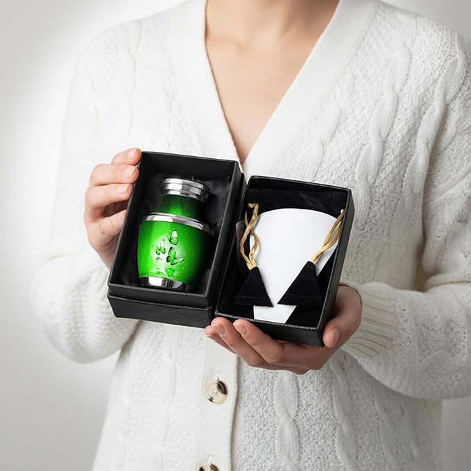 Green Butterfly Urn for Female – Small Keepsake Funeral Memorial Urn