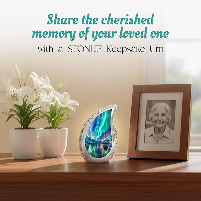 Aurora Borealis Teardrop Keepsake Cremation Urn for Human Ashes