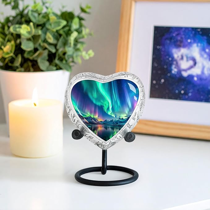 Aurora Borealis Heart Keepsake Cremation Urn for Human Ashes