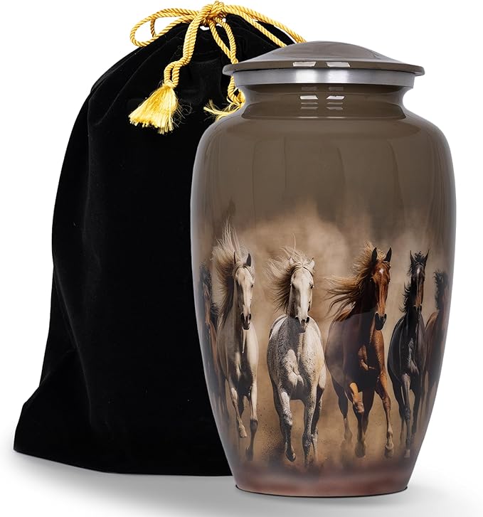 Sand Grey Horse Cremation Urn for Human Ashes – Large Adult Aluminum Memorial Funeral Burial Urn