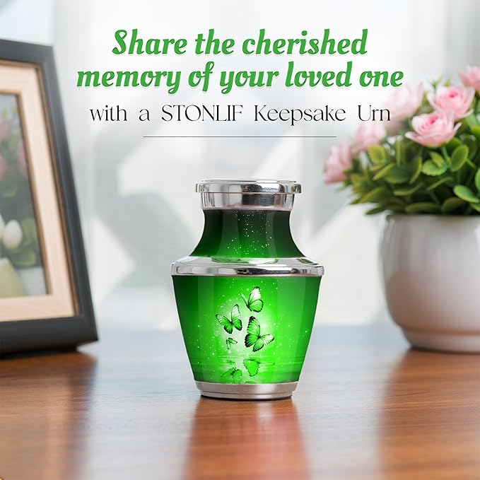Green Butterfly Urn for Female – Small Keepsake Funeral Memorial Urn