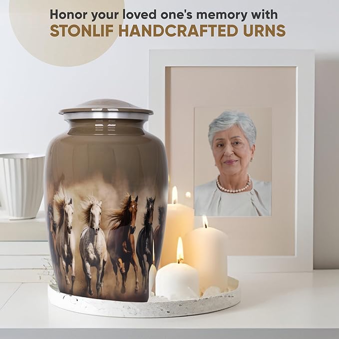 Sand Grey Horse Cremation Urn for Human Ashes – Large Adult Aluminum Memorial Funeral Burial Urn