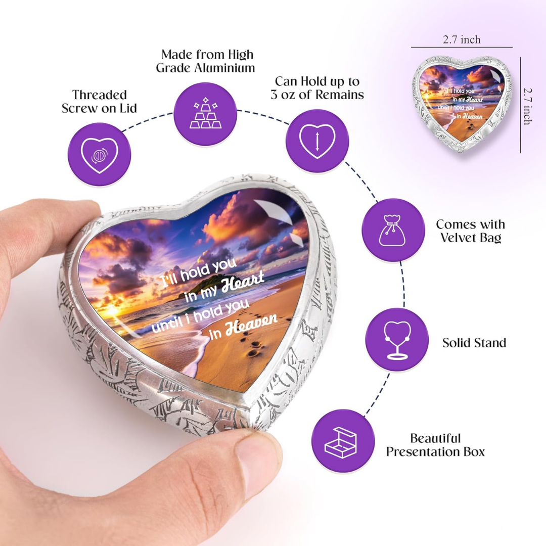 Small heart Footprint Heart Keepsake Cremation Urn for Human Ashes