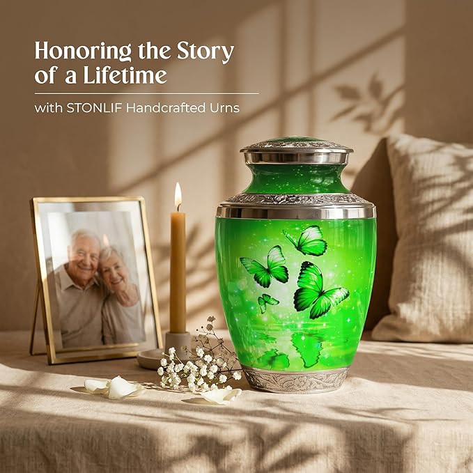 Green Butterfly Urn for Female – Large 200 Cubic inches Adult Funeral Memorial Urn
