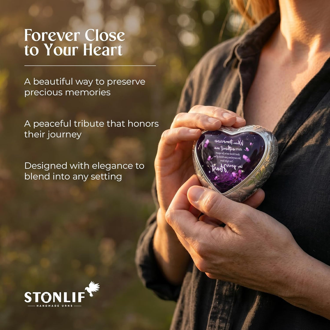 Eternal Memory Butterfly Urn for Female – Small Keepsake Heart Funeral Memorial Urn